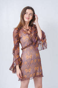Lilac Romantic Sleeves Matador Print Dress