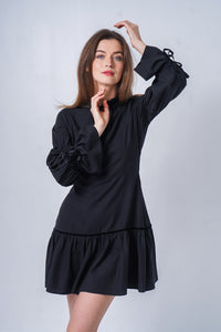 Black Velvet Ribbon Ruffle Dress