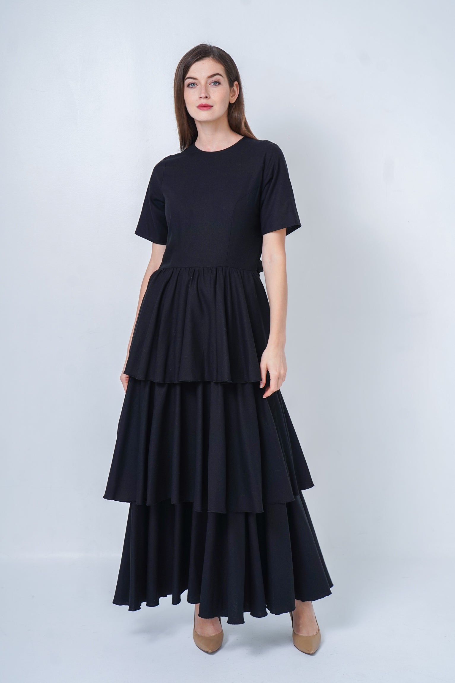 Black Long Tiered Dress With Bow