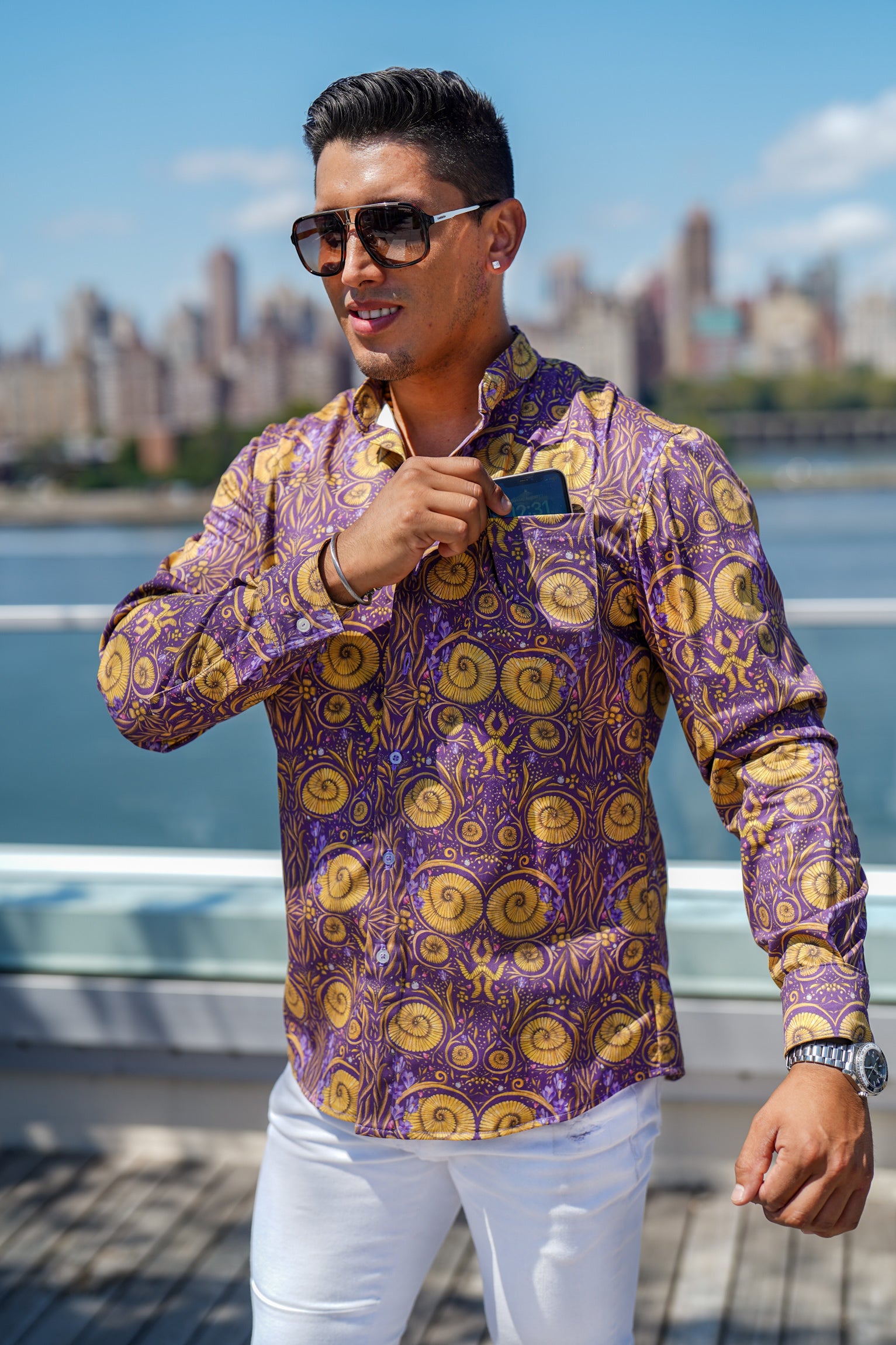 Men's Purple Matador Print Button Up