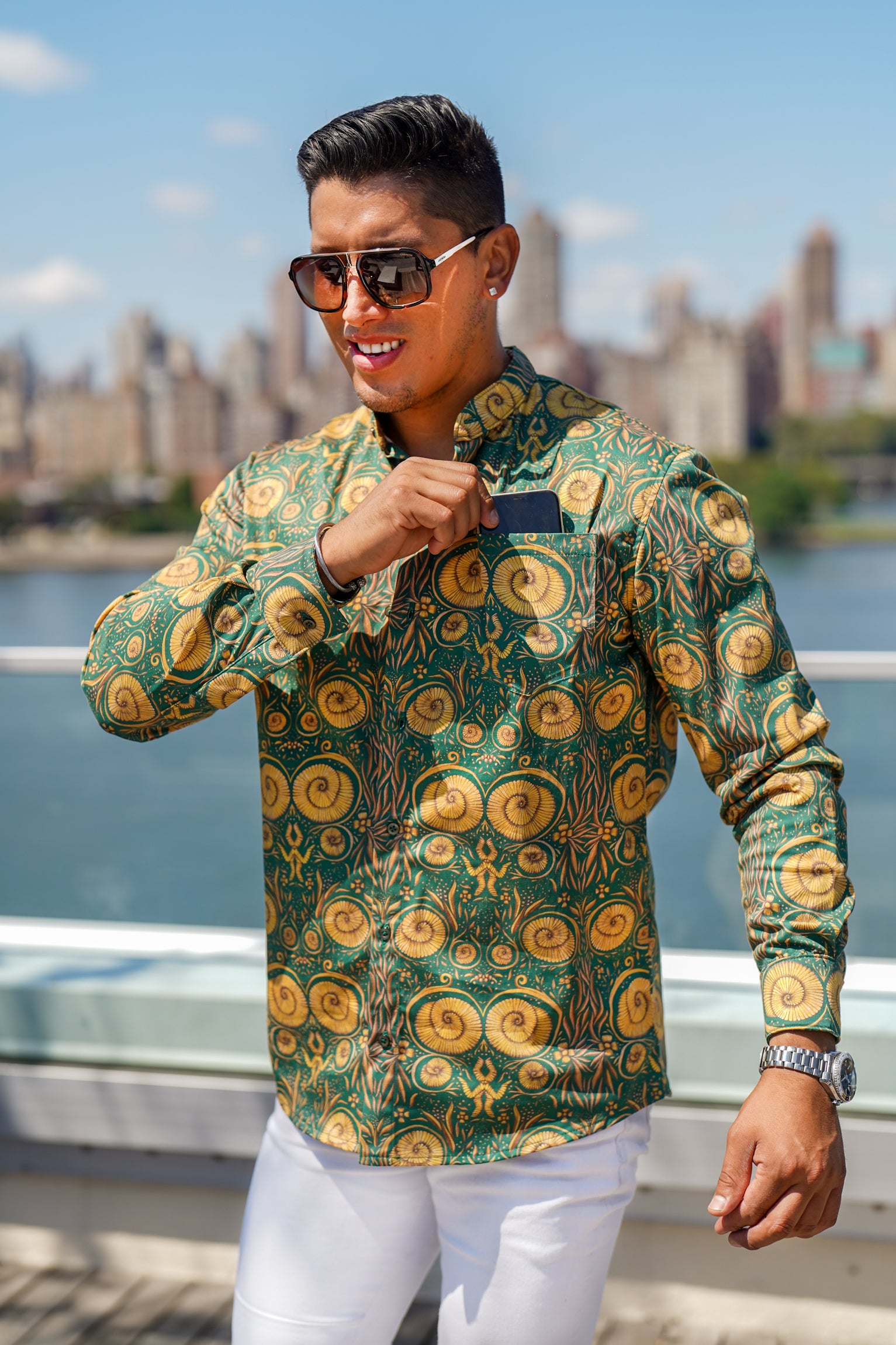 Men's Forest Green Matador Print Button Up