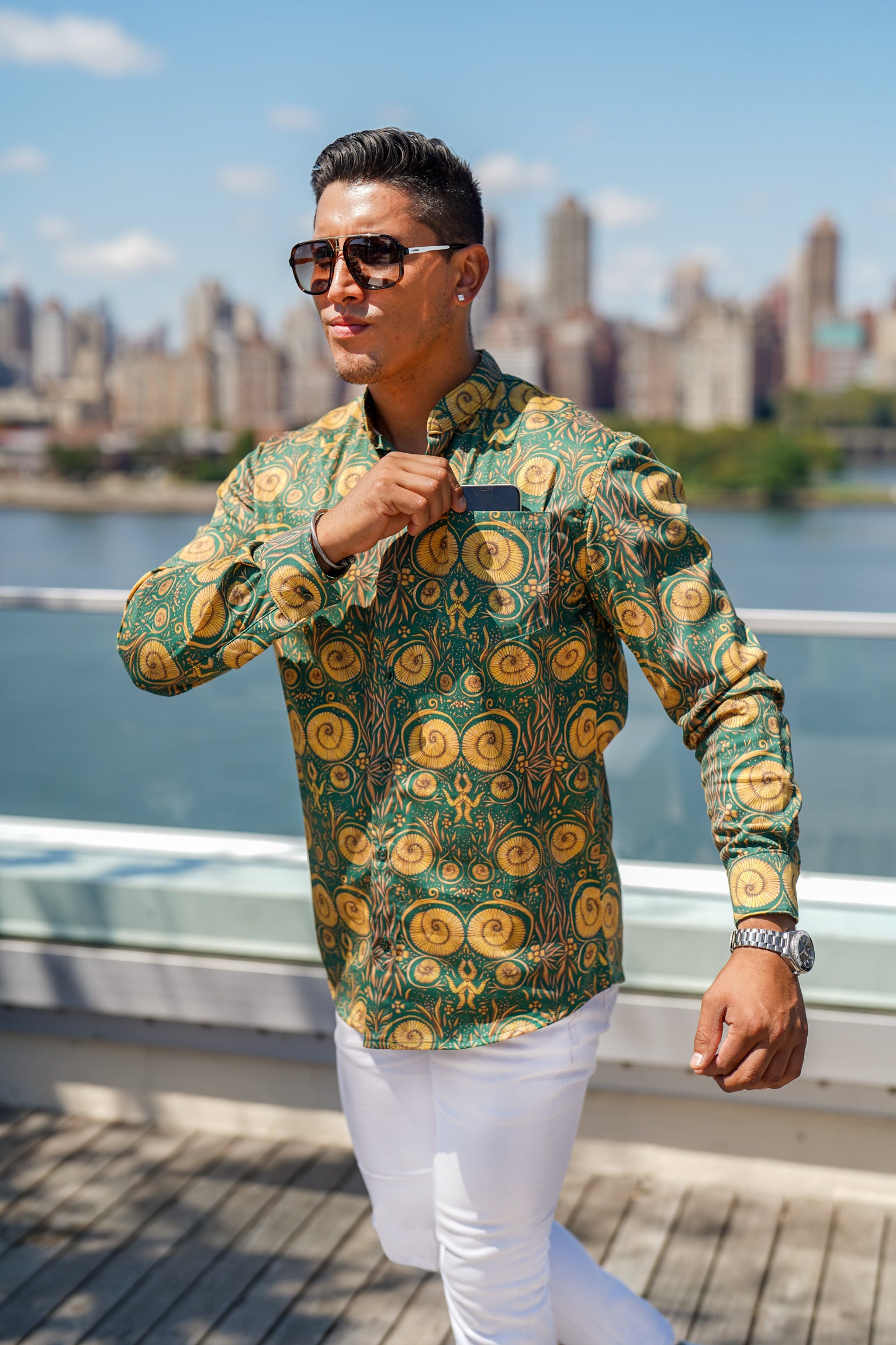 Men's Forest Green Matador Print Button Up