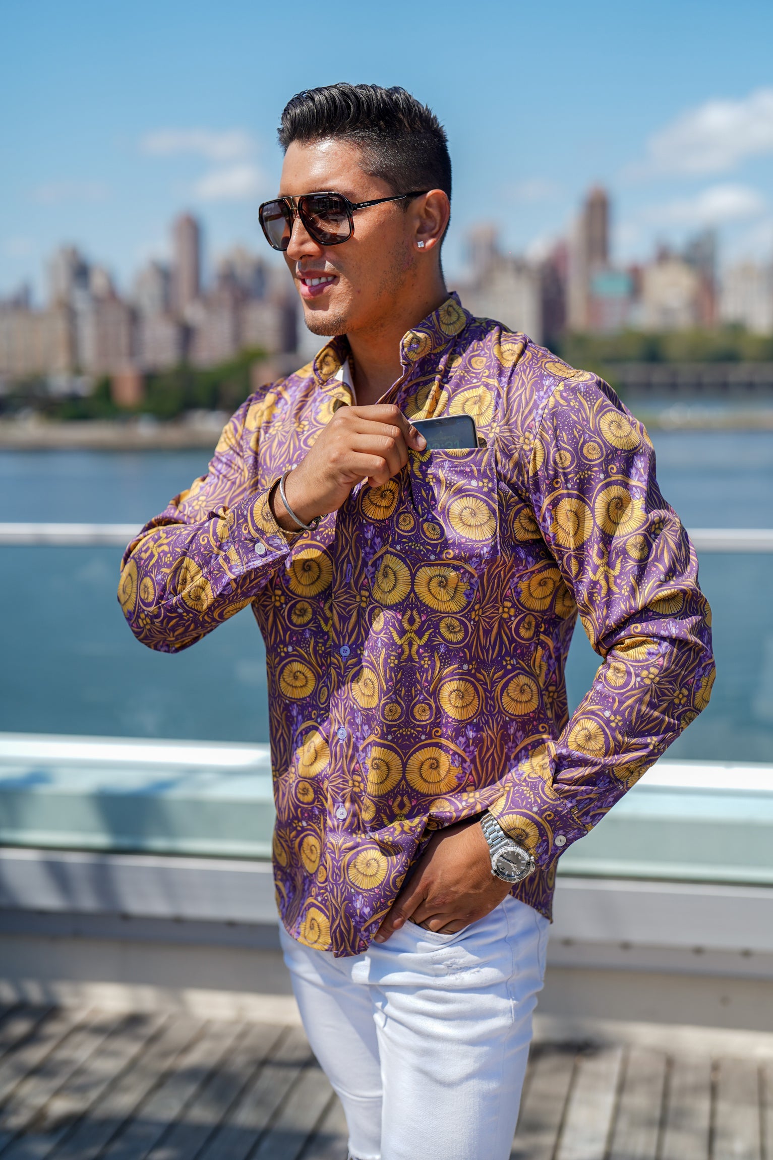 Men's Purple Matador Print Button Up