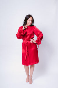 Romantic Silky Red Shirt Dress